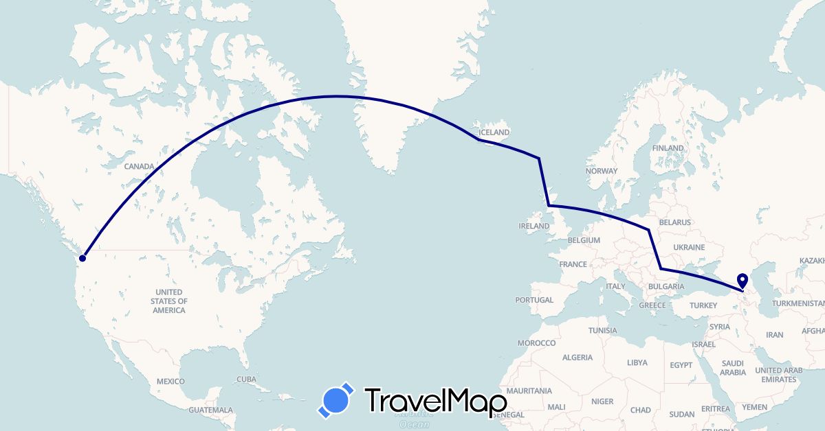 TravelMap itinerary: driving in Faroe Islands, United Kingdom, Georgia, Iceland, Poland, Romania, United States (Asia, Europe, North America)